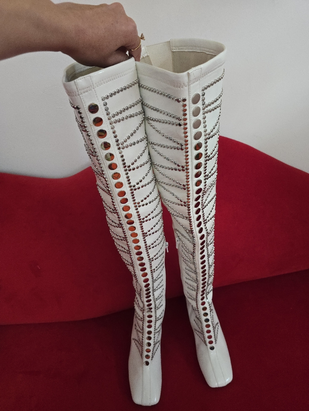 Jeffrey Campbell White Embellished Knee-High Women's Boots